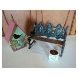 Home Interiors & Gifts Decorative Bench, Birdhouse, and Planter Set