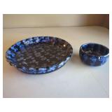 Ceramic Plate and Bowl Set with Blue and Black Glaze