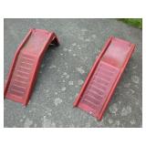 Pair of Red Painted Steel Vehicle Ramps