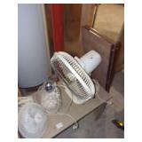 Two White Plastic Tabletop Fans