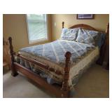 Wooden Four-Poster Bed Frame with Quilted Bedding