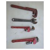 Pipe and Adjustable Wrenches, Set of 4
