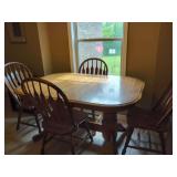 Oak Dining Table with Four Spindle-Back Chairs and Internal Extension Leaf