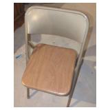 Set of Two Metal Folding Chairs with Wood-Grain Laminate Seats