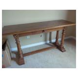 Oak Trestle Base Console Table with Single Drawer