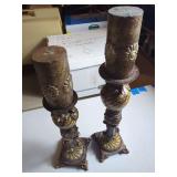 Pair of Decorative Resin Pillar Candle Holders with Floral Motif