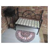 Wrought Iron Bench and Matching Plant Stand Set