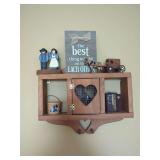 Wall-Mounted Wooden Display Shelf with Decorative Figurines and Accessories