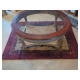 Oval Glass-Top Coffee Table with Lower Shelf and Allen + Roth Tinsley Red Area Rug