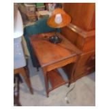 Side Table with Lower Shelf and Table Lamp