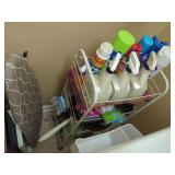 Rolling Utility Cart with Ironing Board and Assorted Household Supplies
