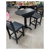 COUNTER HEIGHT DROP LEAF TABLE AND 2 STOOLS