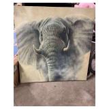 THIS ARTWORK IS A DEPICTION OF AN ELEPHANT IN THE MIST-  TITLED “ STORM ELEPHANT”  MEAS.- 40 x 40-