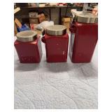 THREE PIECE RED CANISTER SET