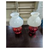 2 VINTAGE EAGLE OIL LAMPS WITH WHITE HOBNAIL GLASS SHADES 15 INCHES TALL