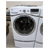 WHIRLPOOL DUET HEAVY DUTY FRONT LOAD WASHER WITH PEDESTAL - SELLER SAYS POWERS ON BUT WILL NOT TAKE WATER IN