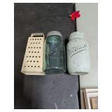 BLUE MASON JARS AND GRATER
