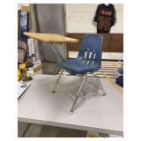 This is a blue Virco 9000 Series school chair featuring a slotted back and a chrome-plated tubular steel frame