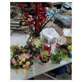 SNOW GLOBES AND ARTIFICIAL FLOWERS IN POTS