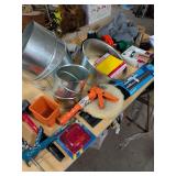 MISCELLANEOUS TOOLS AND OTHER HOUSEHOLD STUFF - HAMMER - CAULK GUNS - STOVE PIPE - TOILET WAX RINGS AND ETC