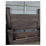 QUEEN SIZE BED WITH DRAWERS THAT SLIDE UNDER FOOTBOARD - HEADBOARD AND FOOTBOARD WITH RAILS AND SLATS AND DRAWERS