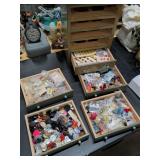 5 DRAWER WOOD SEWING CHEST FULL OF BUTTONS