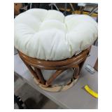 NEW - WALNUT FINISH RATTAN PAPASAN FOOTSTOOL WITH CUSHION