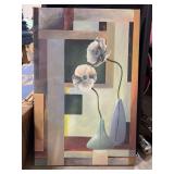 A MODERNIST FLORAL STILL LIFE FEATURING WHITE POPPY-LIKE FLOWERS IN A STYLIZED VASE- MEAS.-36x24