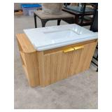 NEW - 30 WALL MOUNT VANITY WITH MARBLE TOP AND MOTION LED LIGHTING WITH SHELF ON SIDE WITH MARBLE BACK SPLASH