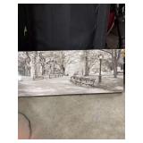 A BLACK AND WHITE CANVAS PRINT DEPICTING A SNOWY SCENE OF THE POET’S WALK- IN CENTRAL PARK- NEW YORK CITY- MEAS.- 12x30-