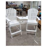 2 ADIRONDACK TALL CHAIRS WITH BUILT IN MIDDLE TABLE WITH UMBRELLA SLOT