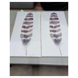 2 FEATHER WALL HANGING PICTURES ON CANVAS