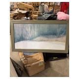 A SUSAN WILDE SERENITY II FRAMED CANVAS WALL ART PIECE- BLUE AND WHITE ABSTRACT SCENE- MEAS.- 24x48-