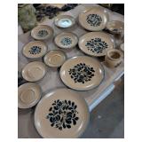 PFALTZGRAFF 16 PIECE FOLK ART DISHES - PLATTER HAS SMALL CHIP