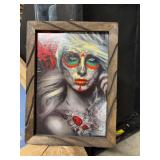 A MEXICAN TRADITION ARTWORK- DAY OF THE DEAD SUGAR SKULL GIRL-  MEAS.- 17.5x13