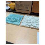 2 DECORATIVE WALL HANGING FLOWER PLAQUES 13X14