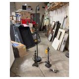 TWO TABLE LAMPS AND ONE FLOOR LAMP WITHOUT SHADES-