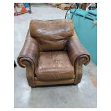 MADE IN ITALY - LEATHER LOOK CHAIR - DOES HAVE SOME SCRATCHES AND SCUFFS - 45 INCHES WIDE AND 19 INCHES FLOOR TO SEAT