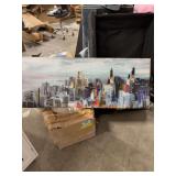 AN ABSTRACT CITYSCAPE PAINTING- THAT APPEARS TO DEPICT THE NEW YORK CITY OR CHICAGO SKYLINE- MEAS. 18x 46-