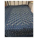 HAND STITCHED INDIGO BLUE KANTHA QUEEN SIZE QUILT