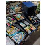 5 DRAWER METAL SEWING CABINET FULL OF SEWING SUPPLIES