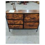 NEW - 5 DRAWER WOOD AND FABRIC STORAGE CHEST 40X12X27