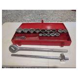 Large Socket Set with Ratchet and Breaker Bar in Metal Case