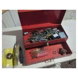 Red Metal Cantilever Tool Box with Assorted Hand Tools
