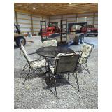 Metal Patio Dining Set with Four Chairs and Round Mesh Table