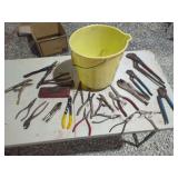Hand Tool Collection with Yellow Plastic Bucket