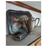 Silver Plated Coffee Pot and Butter Dish with Glass Insert