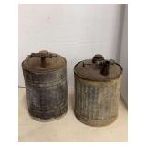 Pair of Galvanized Steel Fuel Containers with Wood Handle Bails