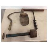 Assorted Farm Hand Tools Including Auger Sickle and Duster