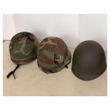 Military Helmets and Liners with Camouflage Covers